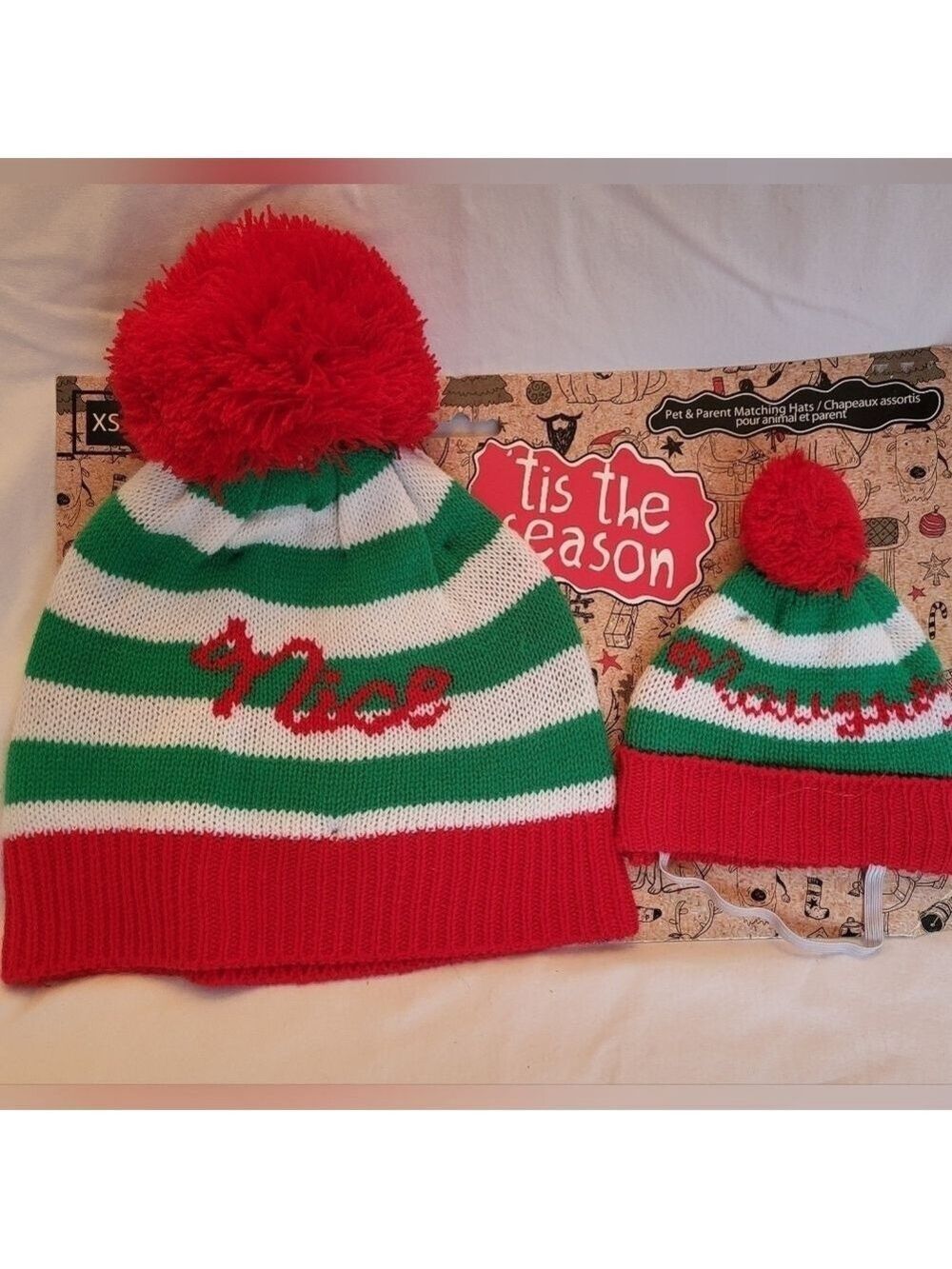 Festive Red and Green Striped Beanie Set For Dog and Human, Christmas